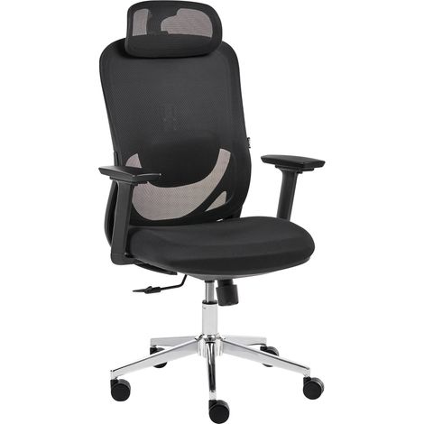 Silla de oficina giratoria ergonómica de malla ruedas de plástico reclinable regulación altura reposabrazos reposacabezas ajustable negro Ervione