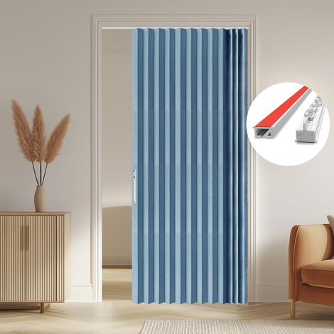 Rideau de porte 100 % occultant en accordéon - Rideau magnétique avec isolation acoustique - Avec système de rails - Bleu - 140 x 201 cm (l x H) - 1 pièce (1/5)