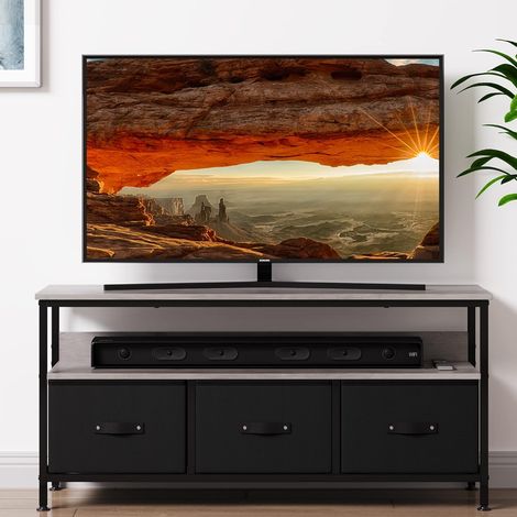 Meuble télé noir 139,7 cm commode avec tiroirs et étagères salon chambre (1/4)