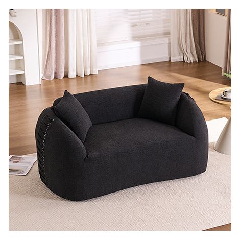 Divano 2 posti 155x90x67 cm in ciniglia nera con cuscini, per piccoli soggiorni – MEUBLIV (1/5)