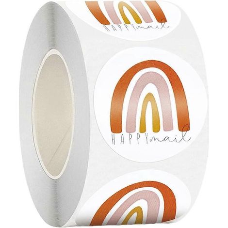 500 autocollants ronds arc-en-ciel "Happy Mail" 1,5 pouces pour sacs et cartes - lot de 500 (1/4)