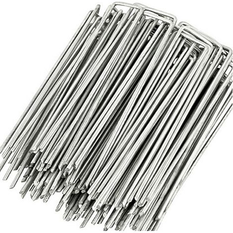 100 piquets d'ancrage en forme de U pour jardin, couleur argent (1/5)