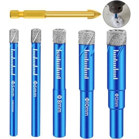 Jeu de Forets pour Carrelage, Forê Diamant Percer Gres avec 5,6,8,10,12 mm, Meche Metal pour Carrelage de 6mm (1/4)