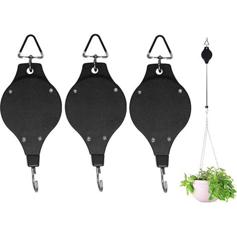 Poulie pour Plantes Robuste et Facile à Atteindre Rétractable Poulie pour Plantes Suspension pour Suspendre Les Crochets de Paniers de Fleurs pour Paniers de Jardin 3Pcs,Oi-FRIS (1/5)