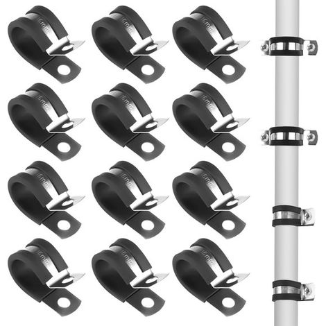 Confezione da 12 fascette a P da 30 cm in acciaio inox 304 con gomma, fascette per tubo flessibile e fascette a U per tubi, condotti, cavi e impianti idraulici.