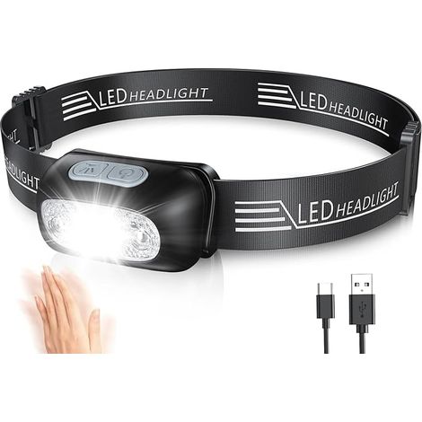 Glangeh Lampe Frontale LED Puissante avec Capteur Mouvement, IPX6 Étanche, 4 Modes d'Eclairage, Rechargeable USB Frontale Professionnel, Lampe Frontale Accessoire pour Pêche, Camping, Course, Cyclisme (1/5)