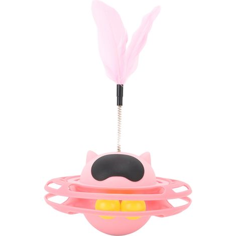Tournette interactive pour chat avec plume rose, base instable anti-ennui, jouet amusant pour félin. (1/5)