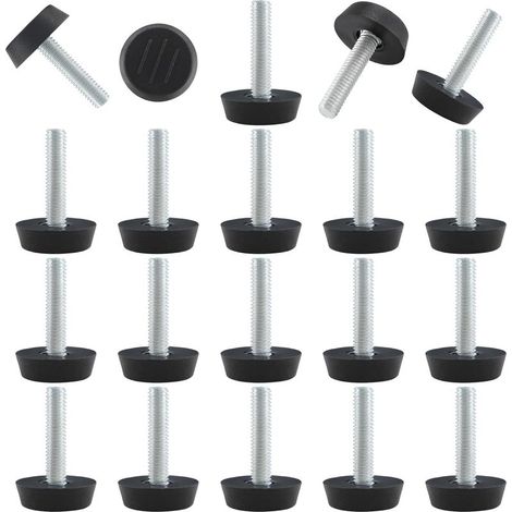 Set di 20 piedini di livellamento regolabili con filettatura, M6, per mobili da giardino, gambe di tavoli, gambe di sedie e gambe di altri mobili. (1/5)