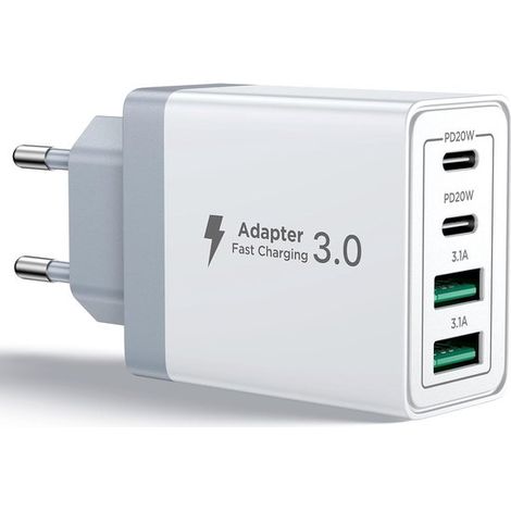 Cargador USB-C, cargador rápido de 4 puertos y 40 W, adaptador PD+QC de 3,1 A, compatible con iPhone 17 a SE, iPad y Samsung Galaxy. (1/4)