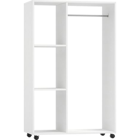GagaPortant à vêtements penderie Mobile avec roulettes 3 étagères latérales + Grand Espace penderie Panneaux Particules Blanc (1/5)