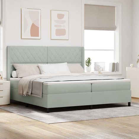 Boxspringbett mit Matratze mit LED Hellgrau 200 x 200 cm Samt