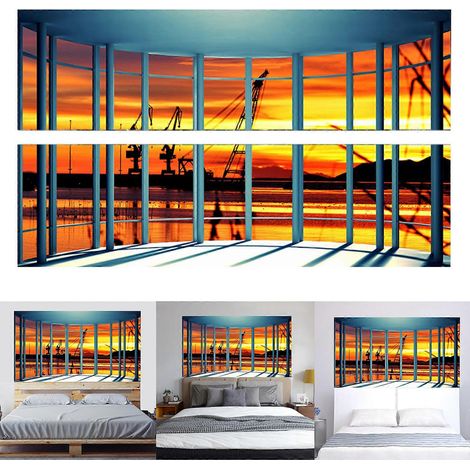 Sticker mural décoratif 3D coucher de soleil pour tête de lit, en vinyle, amovible, pour la chambre à coucher ou la maison. (1/4)