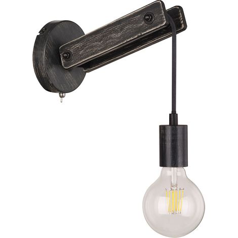 Applique Vintage Lampe industrielle Vintage Applique bois intérieur, avec interrupteur à bascule, 1x E27, LxlxH 23,5 x 12 x 19,5 cm