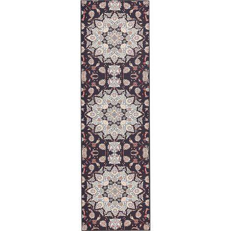 Alfombra de pasillo oriental 60 x 200 cm antideslizante poliéster negro y beige Aritas