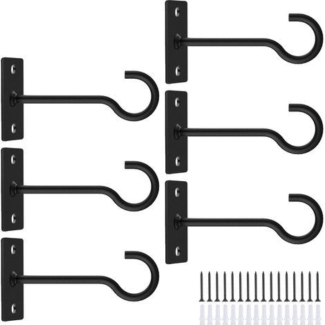 Gancho de pared para colgar macetas, gancho de metal de 10 cm, soporte decorativo de pared para colgar faroles y cestas de flores, paquete de 6 (negro) (1/5)