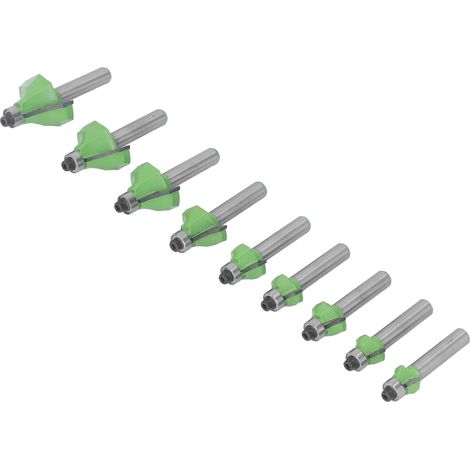 Set mit 9 Holzfräsern mit 8-mm-Schaft zum bündigen Fräsen, Profilieren und Anzeichnen.