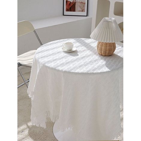 Nappe en dentelle faite main, nappe en dentelle de coton crochetée, grande nappe ronde/carrée - Well Grid-White [Table ronde] - 180 x 180 cm (1/2)