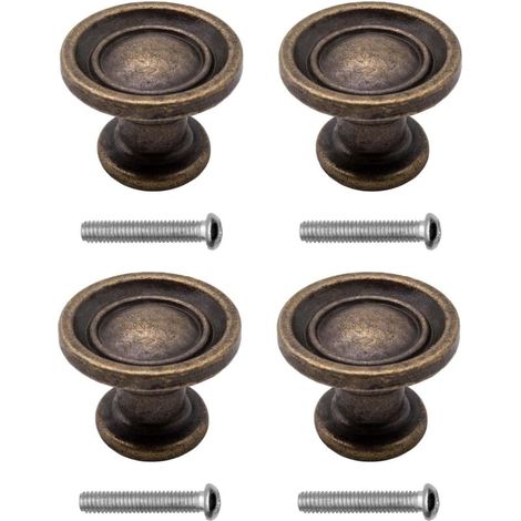 Poignées de meubles antiques, style maison de campagne, design vintage, fer bronze, meubles, armoires, commodes, buffets, 29 x 19 mm, bronze, lot de 4 (1/5)