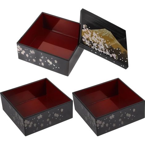 Boîte à bento japonaise en plastique noir, 3 compartiments (1/5)