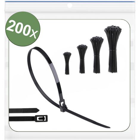 Quadrios 25CA704 25CA704 Kabelbinder 150 mm, 200 mm, 250 mm, 300 mm 5 mm Schwarz Lösbar, mit Hebelve