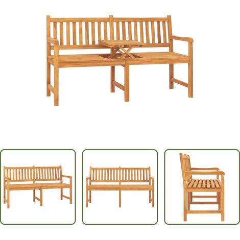 Banc en bois - Banc de jardin 3 places avec table 150 cm bois de teck massif (1/5)