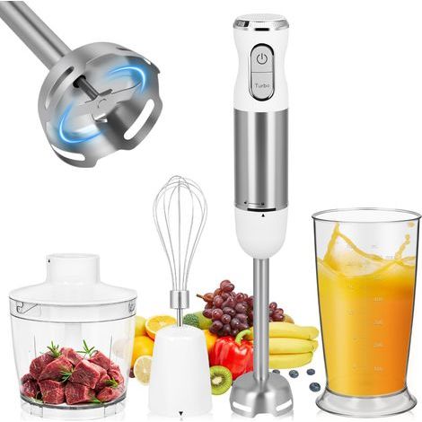 en 1 Mixeur plongeant, Mixeur Plongeur de 1000W avec 30 vitesses et mode turbo,Mixeurs Plongeur Multifonction,avec Fouet,Hachoir de 500ml et Verre Doseur 600 ml,Blanc (1/5)