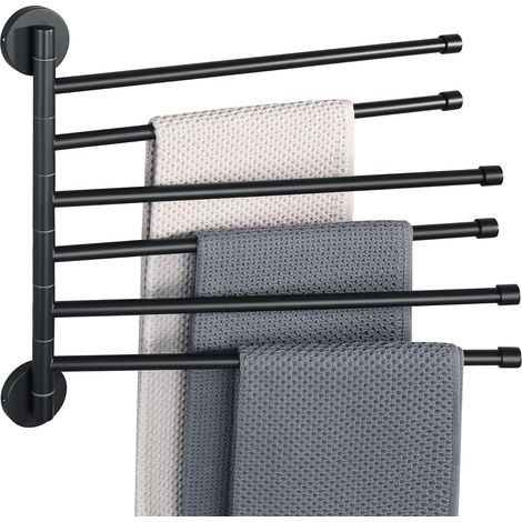 Porte-Serviettes Ronde avec 6 Barres 180° Rotatives en Acier Inoxydable, Antirouille et Pratique, Porte Serviette Murale Sèche-Serviettes pour Salle de Bain/Cuisine Lavabo, Noir (1/5)