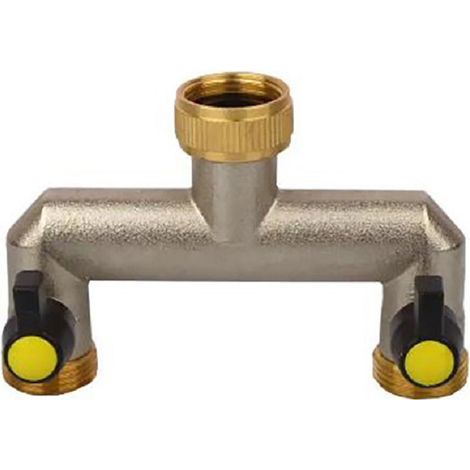 Distributeur d eau 2 voies hexagonal robuste – Vanne de distribution pour jardin – Raccord 3 4 pouces avec adaptateur 1 2 pouce – Couleur noir