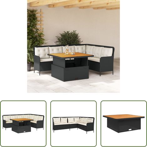 vidaXL Canapé en forme de L - Canapés de jardin 2 pcs avec coussins Noir Résine tressée (1/5)