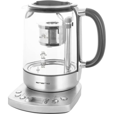 Bouilloire sans fil WK122248 1.7L – Verre borosilicaté – Écran numérique – Arrêt automatique – 2200W – Emerio