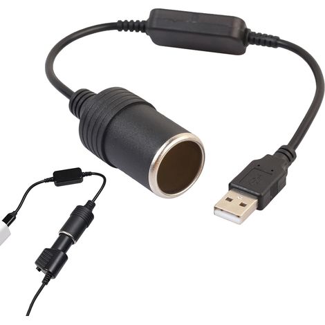 Adaptateur Allume Cigare USB, Prise Allume Cigare USB, Voiture Femelle Convertisseur, Câble Convertisseur USB A Mâle vers Prise Allume-Cigare Femelle 12 V pour Enregistreur de Conduite (1/5)