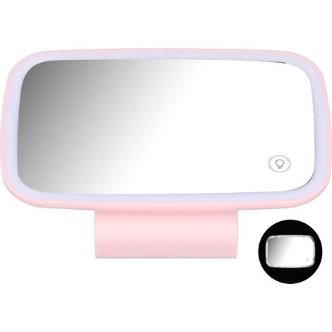 Pare-soleil de voiture avec miroir de maquillage intégré, éclairage LED, écran tactile, installation facile, clip de fixation rétractable, rose (1/5)