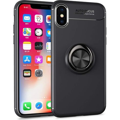 Coque pour iPhone X/XS, noire, solide et résistante, avec anneau. (1/5)