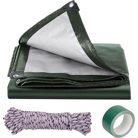 Bache 2x3m Impermeable Vert/Argent 180 g/m² Bâche Imperméable avec Oeillet Ficelle Adhésif de Réparation Bâche de Protection pour Bois Piscine Tente Camion Chantier de Construction (1/5)