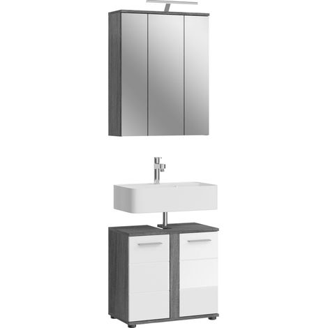 Ensemble 2 meubles de salle de bain + lampe gris et blanc - TWYNI (1/4)