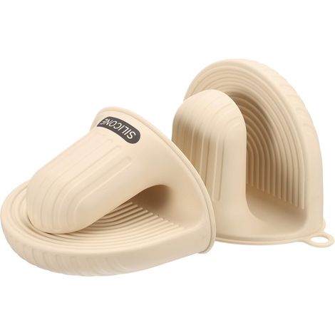 2 Pcs Moufles De Four en Silicone Mini Gants De Four Beige (1/5)