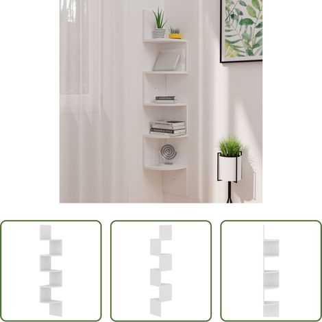 Étagère d'angle - Étagère d'angle murale Blanc 19x19x123 cm Bois d'ingénierie (1/5)
