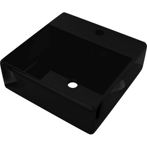 Lavabo quadrato con foro troppopieno/rubinetto in ceramica per bagno nero 020002497
