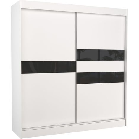 Armoire de chambre à portes coulissantes bois blanc mat et noir laqué Korza - 3 tailles-Largeur 150 cm (1/5)