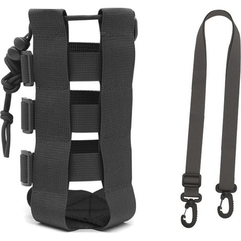 Lot de 2 porte-bouteilles à ressorts, sac pour bouteille, réglable, sac pour bouilloire, camping, randonnée, noir