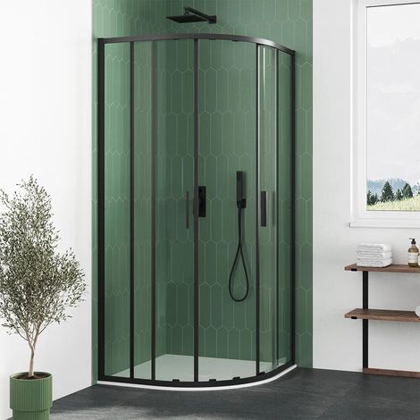 Box doccia semicircolare 75x75cm profili nero opaco slim vetro 6mm anticalcare trasparente h190 Portofino (1/4)