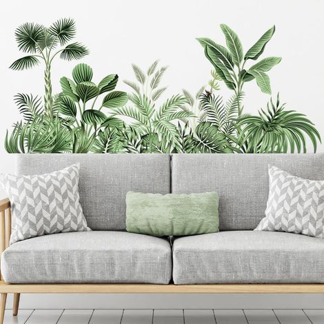 Sticker mural - Motif plantes tropicales - Arbre - Oiseau - Plantes suspendues - Vert - Pour chambre d'enfant, salon, chambre à coucher, couloir - Décoration murale (plantes tropicales) (1/5)