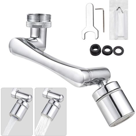 Aoresac – Universal Swivel Faucet Extension, 1440° Rotating Faucet Aerator with 2 Water Outlet Modes, Anti-Splash for Bathroom, Silver (1/5)