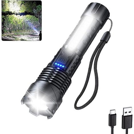 RHG Lampes de poche rechargeables 1 pièce, lampe de poche tactique LED alimentée par batterie, lumière latérale Cob, USB C, étanche (1/4)