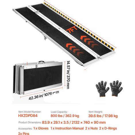 Rampa portátil para umbral de puerta, capacidad de carga de 800 lb, uso versátil, 84 pulgadas. (1/2)