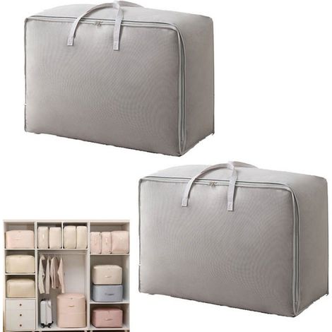 Juego de dos bolsas de almacenamiento extragrandes con asas - Ahorra espacio - Almacenamiento de edredones - Almacenamiento de ropa - 705026 cm - Gris (1/5)
