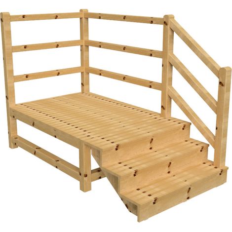 MILANO Außentreppe 3 geschlossene Stufen H54 cm - Podest L189 x B120 cm - Treppengeländer rechts - Podestgeländer rechts und hinten
