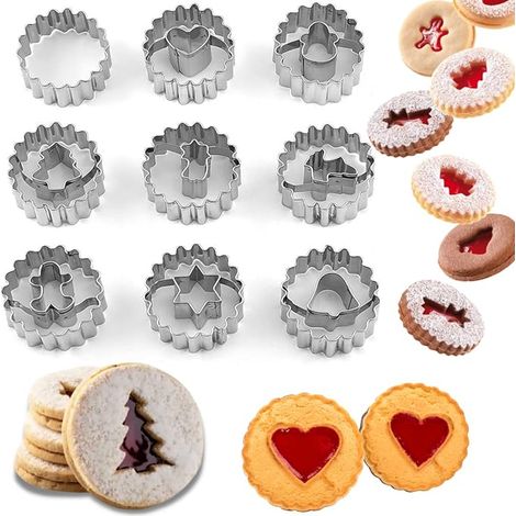 Set de 9 emporte-pièces miniatures, en acier inoxydable - Sapin de Noël, Bonhomme de pain d'épices, Bonhomme de neige, Orignal pour la pâtisserie des fêtes d'hiver. (1/4)