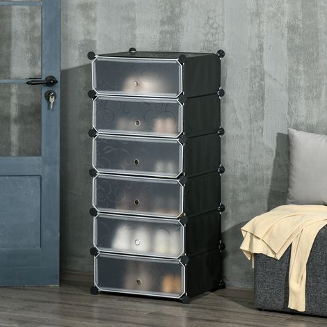 Mobiletto modulare per riporre le scarpe con 6 cubi rettangolari impilabili - nero