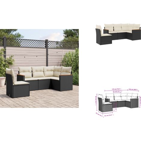 Salon de jardin 5 pcs avec coussins noir résine tressée - Ensemble Salon De Jardin - Meuble Extérieur - Résine Tressée - Rotin Synthétique - Canapé D'extérieur (1/3)